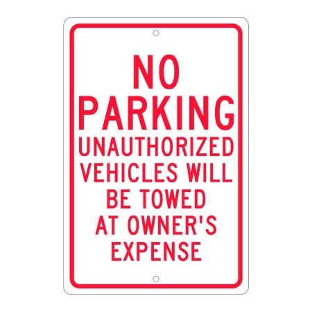 National Marker Co Aluminum Sign - No Parking Unauthorized Vehicles - .063in Thick,  TM12H